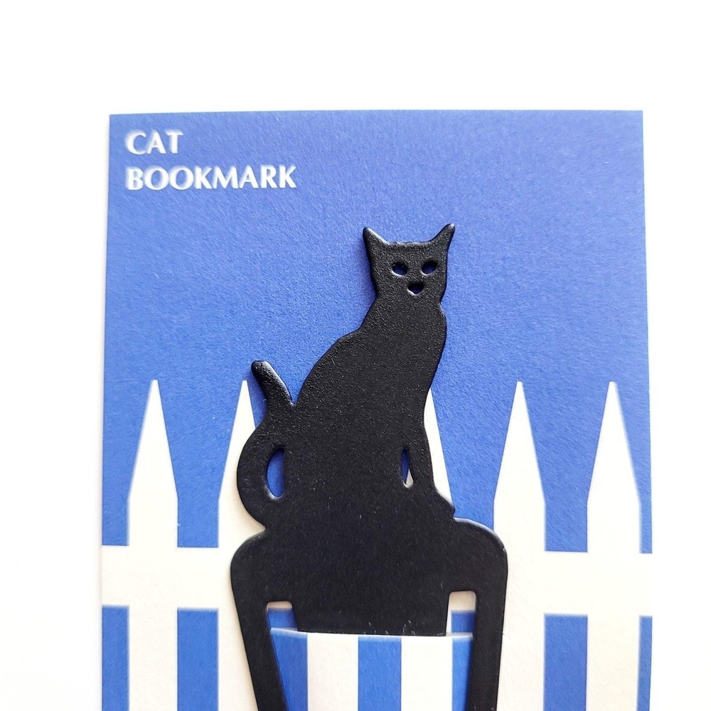 Vintage 90s Black Cat Bookmark Metal Clip fence blue USA Barnes Nobel Swing 1994 - Picture 12 of 16